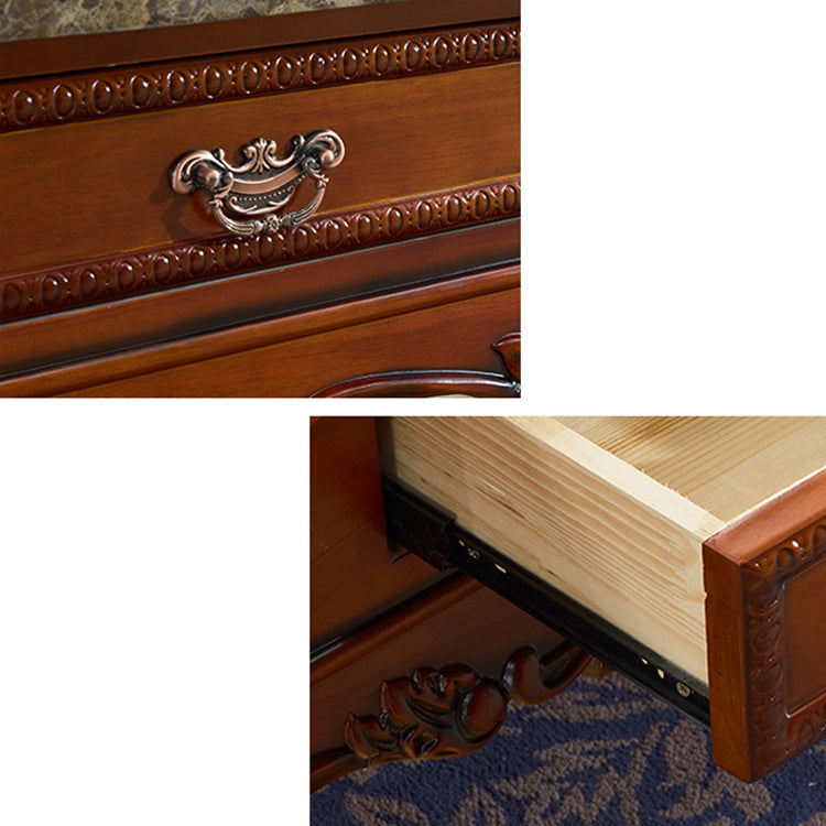 Mobile tv in legno di quercia in stile marrone tradizionale con 2 cassetti