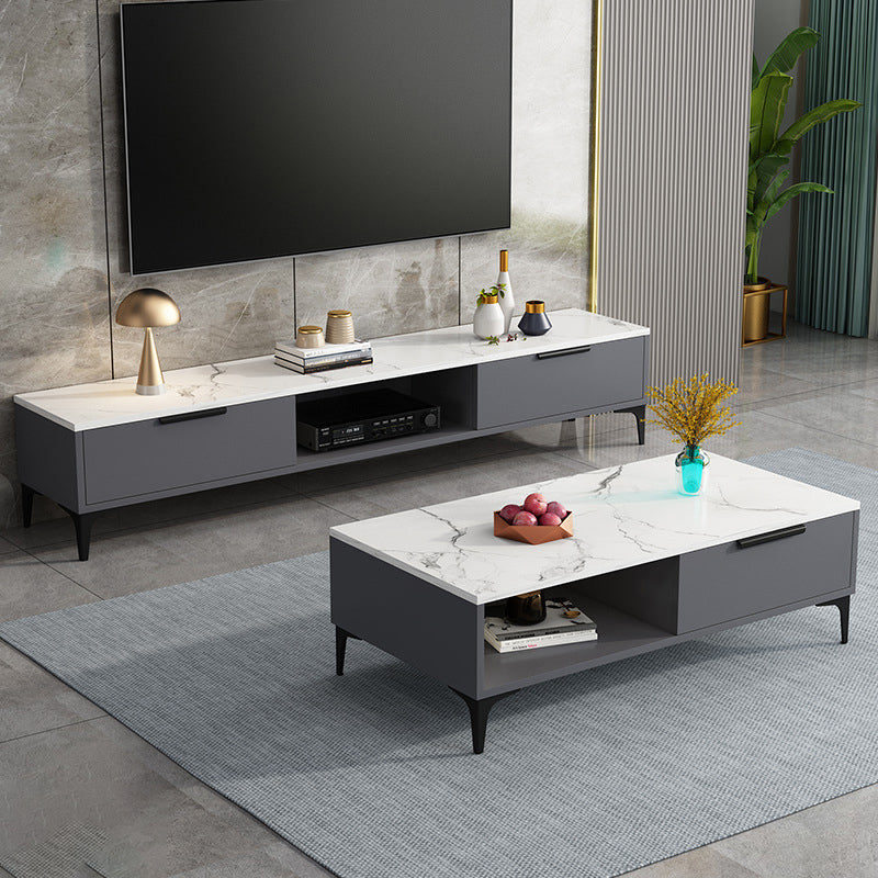 16 - Inch H Wood / Stone TV Console , Minimalist TV Cabinet - Grey / White Clearhalo 'furn' 'furn_tv_stands_entertainment_centers' 'Furniture' 'Living Room Furniture' 'TV Stands & Entertainment Centers' 'TV Stands & Media Storage Furniture' 'tv_stands_entertainment_centers' 5380654