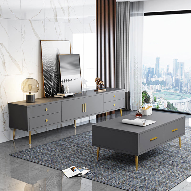 Supporto TV multimediale in legno ingegnerizzato con console TV per riporre gli armadietti chiusi