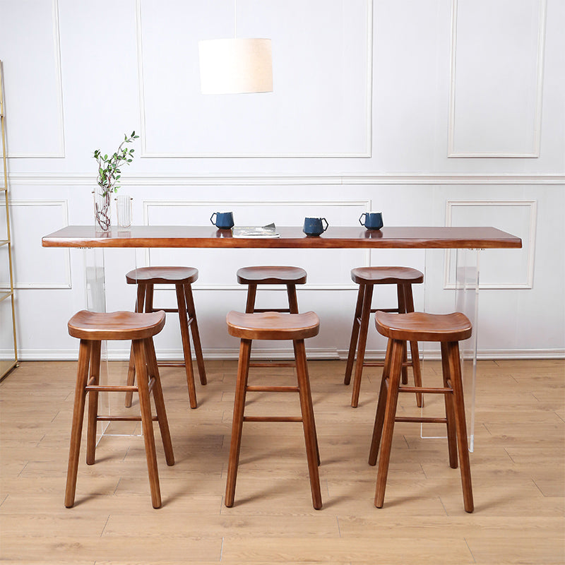 Modern Solid Wood Bar Table Set 1/4/7/9 Pieces Counter Table with Backless Stools 7 Pieces: Table, 6 Stools Clearhalo 'Bar Furniture' 'furn' 'furn_home_bar_bar_sets' 'Furniture' 'Home Bars & Bar Sets' 'home_bar_bar_sets' 'Kitchen & Dining Furniture' 5381434