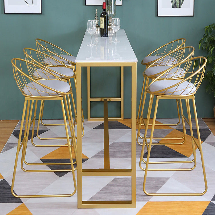 1/4/7 Pieces Glam Iron Bar Table Set Rectangle White Faux Marble Bistro Set with Footrest Clearhalo 'Bar Furniture' 'furn' 'furn_home_bar_bar_sets' 'Furniture' 'Home Bars & Bar Sets' 'home_bar_bar_sets' 'Kitchen & Dining Furniture' 5381458