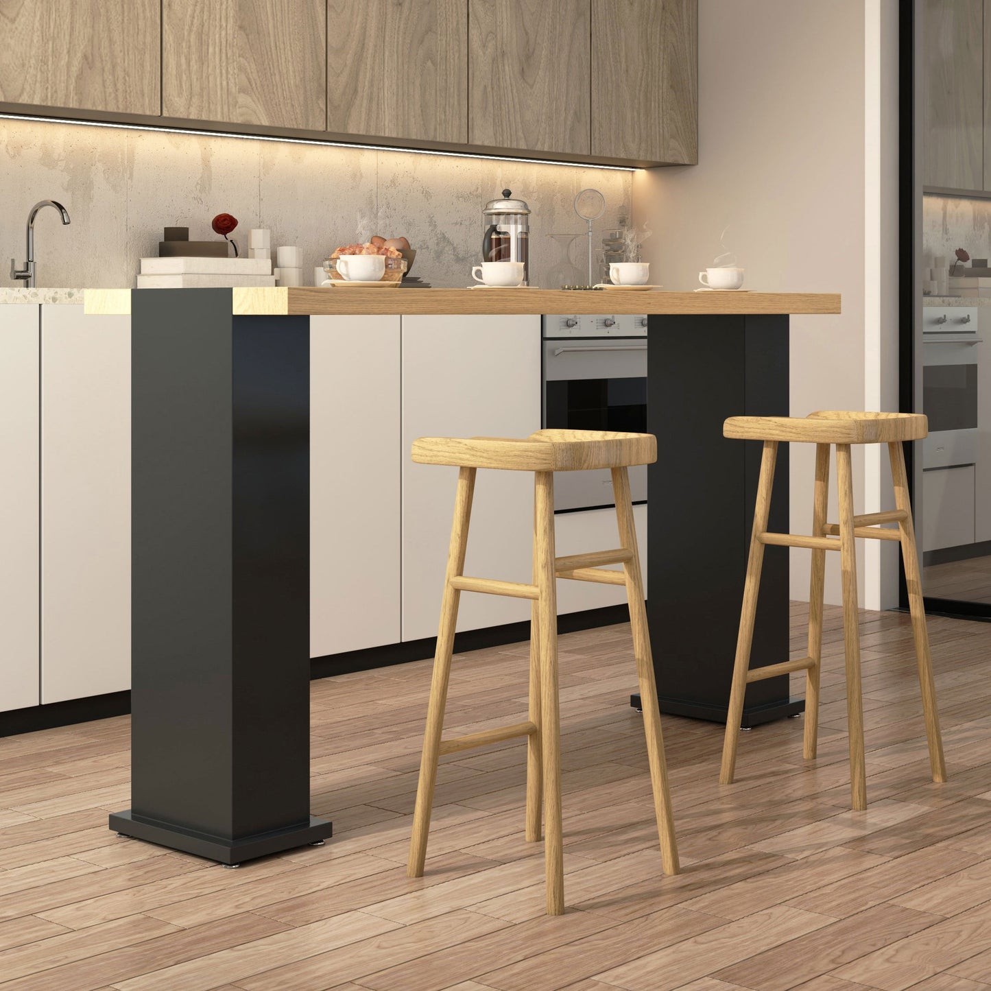 Modern 1/2/3/5 Pieces Bar Table Set Rectangle Pine Wood Counter Table with High Stools