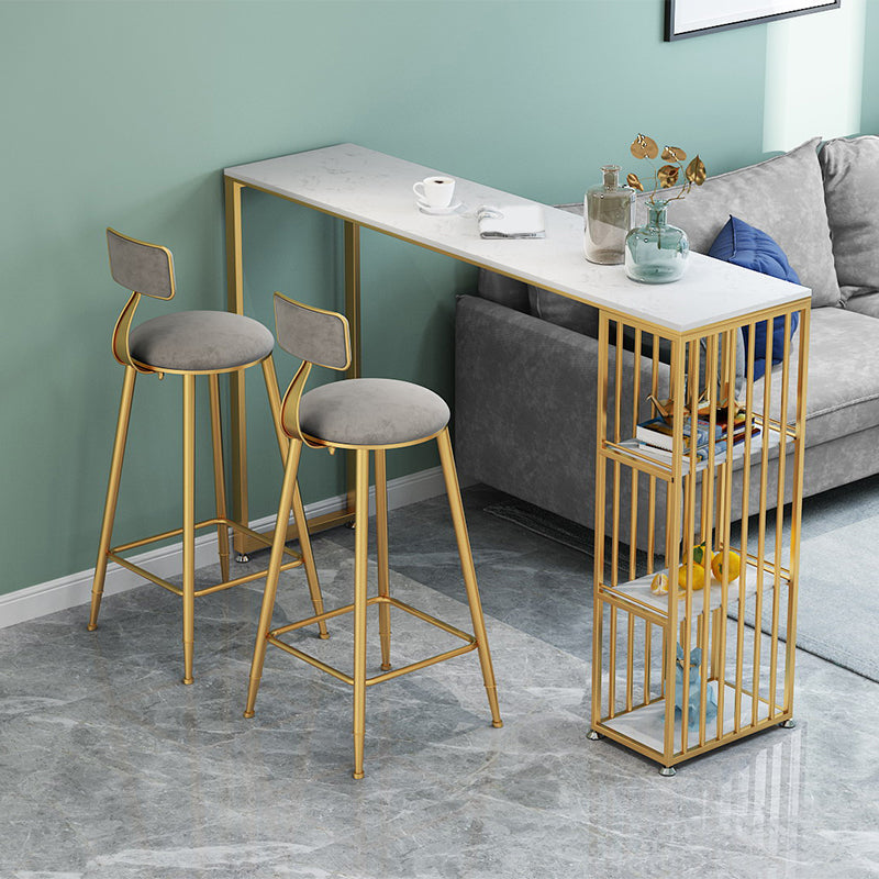 Glam Rectangle Bar Set Storage 1/2/3 Pieces Stone Counter Height Set in Gold 3 Pieces: Table, 2 Gray Stools Clearhalo 'Bar Furniture' 'furn' 'furn_home_bar_bar_sets' 'Furniture' 'Home Bars & Bar Sets' 'home_bar_bar_sets' 'Kitchen & Dining Furniture' 5381586