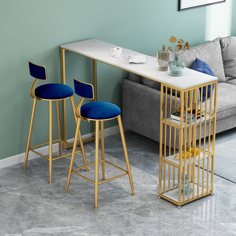 Glam Rectangle Bar Set Storage 1/2/3 Pieces Stone Counter Height Set in Gold 3 Pieces: Table, 2 Blue Stools Clearhalo 'Bar Furniture' 'furn' 'furn_home_bar_bar_sets' 'Furniture' 'Home Bars & Bar Sets' 'home_bar_bar_sets' 'Kitchen & Dining Furniture' 5381589