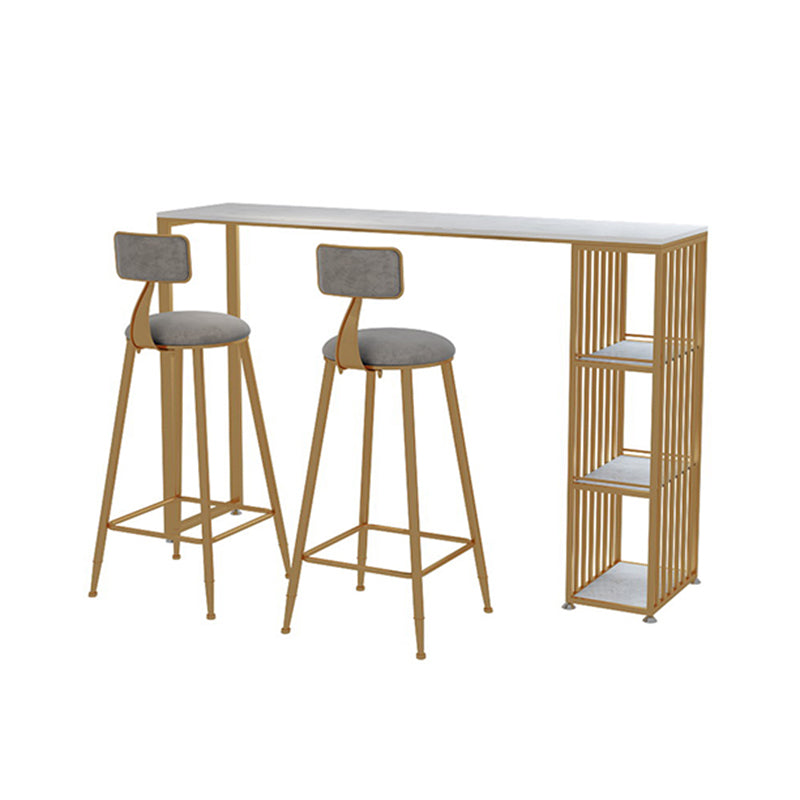 Glam Rectangle Bar Set Storage 1/2/3 Pieces Stone Counter Height Set in Gold Clearhalo 'Bar Furniture' 'furn' 'furn_home_bar_bar_sets' 'Furniture' 'Home Bars & Bar Sets' 'home_bar_bar_sets' 'Kitchen & Dining Furniture' 5381593