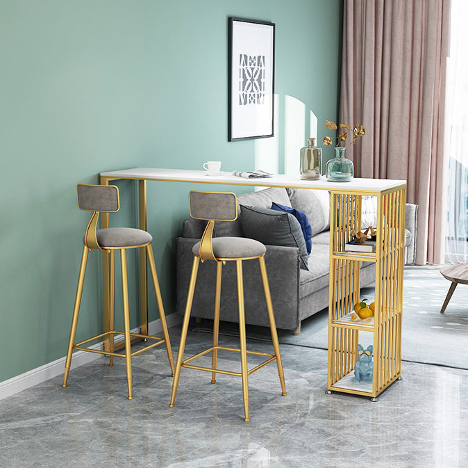 Glam Rectangle Bar Set Storage 1/2/3 Pieces Stone Counter Height Set in Gold Clearhalo 'Bar Furniture' 'furn' 'furn_home_bar_bar_sets' 'Furniture' 'Home Bars & Bar Sets' 'home_bar_bar_sets' 'Kitchen & Dining Furniture' 5381599