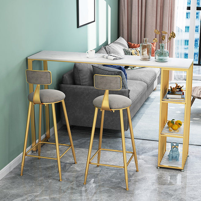 Glam Rectangle Bar Set Storage 1/2/3 Pieces Stone Counter Height Set in Gold Clearhalo 'Bar Furniture' 'furn' 'furn_home_bar_bar_sets' 'Furniture' 'Home Bars & Bar Sets' 'home_bar_bar_sets' 'Kitchen & Dining Furniture' 5381600