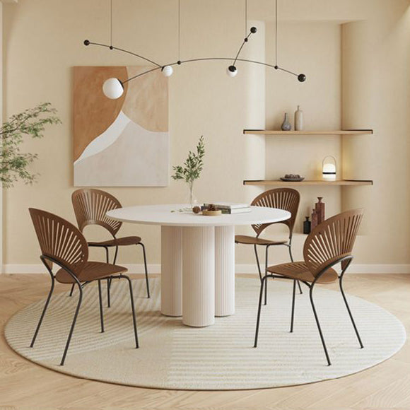 Modern 1/5 Pieces Dining Set Round Stone Dining Table for Dining Room Kitchen 5 Pieces: White Table, 4 Brown Chairs Clearhalo 'Dining Room Sets' 'Dining Tables & Seating' 'dining_room_set' 'furn' 'furn_dining_room_set' 'Furniture' 'Kitchen & Dining Furniture' 5381711