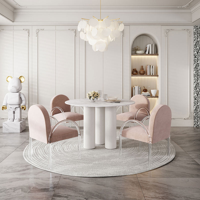 Modern 1/5 Pieces Dining Set Round Stone Dining Table for Dining Room Kitchen Clearhalo 'Dining Room Sets' 'Dining Tables & Seating' 'dining_room_set' 'furn' 'furn_dining_room_set' 'Furniture' 'Kitchen & Dining Furniture' 5381712