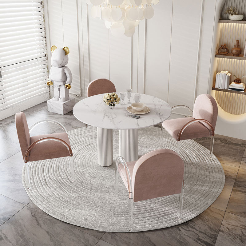 Modern 1/5 Pieces Dining Set Round Stone Dining Table for Dining Room Kitchen Clearhalo 'Dining Room Sets' 'Dining Tables & Seating' 'dining_room_set' 'furn' 'furn_dining_room_set' 'Furniture' 'Kitchen & Dining Furniture' 5381716