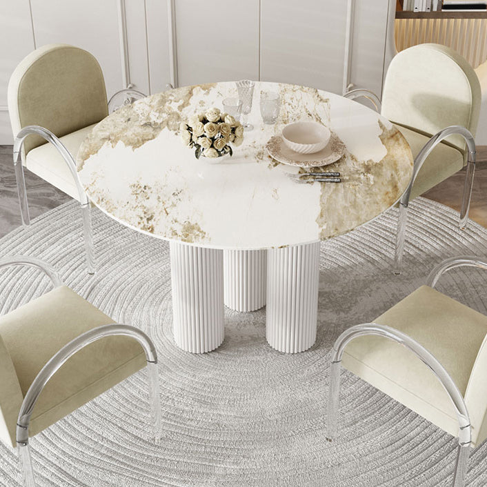 Modern 1/5 Pieces Dining Set Round Stone Dining Table for Dining Room Kitchen Clearhalo 'Dining Room Sets' 'Dining Tables & Seating' 'dining_room_set' 'furn' 'furn_dining_room_set' 'Furniture' 'Kitchen & Dining Furniture' 5381723