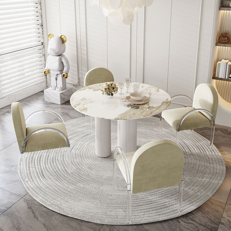 Modern 1/5 Pieces Dining Set Round Stone Dining Table for Dining Room Kitchen Clearhalo 'Dining Room Sets' 'Dining Tables & Seating' 'dining_room_set' 'furn' 'furn_dining_room_set' 'Furniture' 'Kitchen & Dining Furniture' 5381727