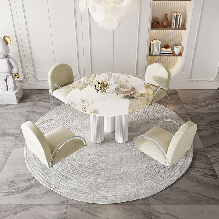Modern 1/5 Pieces Dining Set Round Stone Dining Table for Dining Room Kitchen Clearhalo 'Dining Room Sets' 'Dining Tables & Seating' 'dining_room_set' 'furn' 'furn_dining_room_set' 'Furniture' 'Kitchen & Dining Furniture' 5381728
