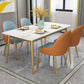 Stone Top Dining Table Set 1/2/5 Pieces Glam Rectangle Dinette Set in White 5 Pieces: White Table, 4 Blue Chairs Clearhalo 'Dining Room Sets' 'Dining Tables & Seating' 'dining_room_set' 'furn' 'furn_dining_room_set' 'Furniture' 'Kitchen & Dining Furniture' 5381738
