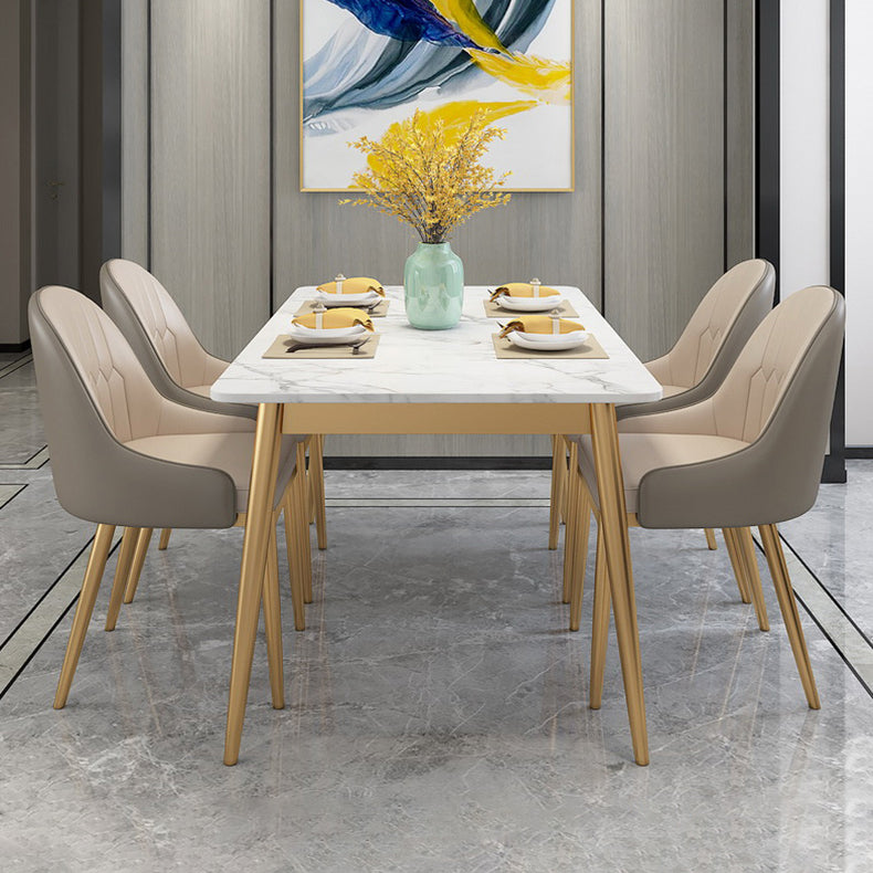 Stone Top Dining Table Set 1/2/5 Pieces Glam Rectangle Dinette Set in White 5 Pieces: White Table, 4 Grey Chairs Clearhalo 'Dining Room Sets' 'Dining Tables & Seating' 'dining_room_set' 'furn' 'furn_dining_room_set' 'Furniture' 'Kitchen & Dining Furniture' 5381741