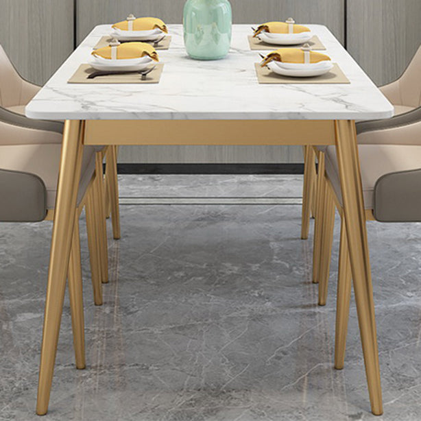 Stone Top Dining Table Set 1/2/5 Pieces Glam Rectangle Dinette Set in White Clearhalo 'Dining Room Sets' 'Dining Tables & Seating' 'dining_room_set' 'furn' 'furn_dining_room_set' 'Furniture' 'Kitchen & Dining Furniture' 5381749