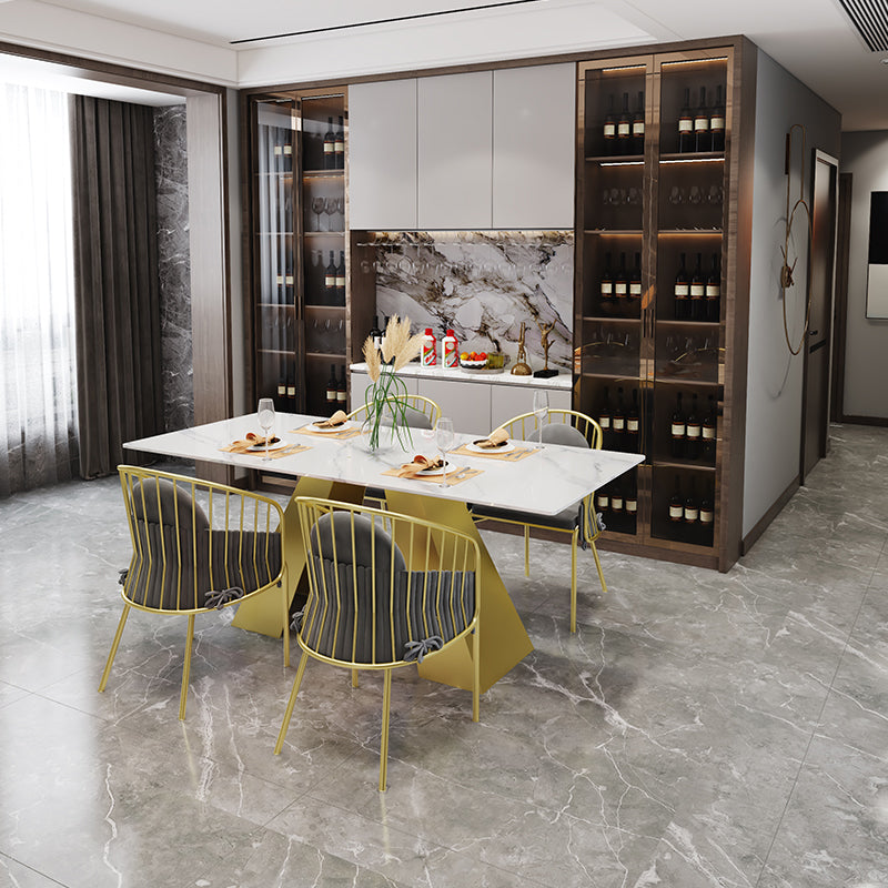 Nordic 1/5 Pieces Dining Set Rectangle Stone Dining Table for Kitchen Dining Room 5 Pieces: White Table, 4 Light Gray Chairs Clearhalo 'Dining Room Sets' 'Dining Tables & Seating' 'dining_room_set' 'furn' 'furn_dining_room_set' 'Furniture' 'Kitchen & Dining Furniture' 5381775