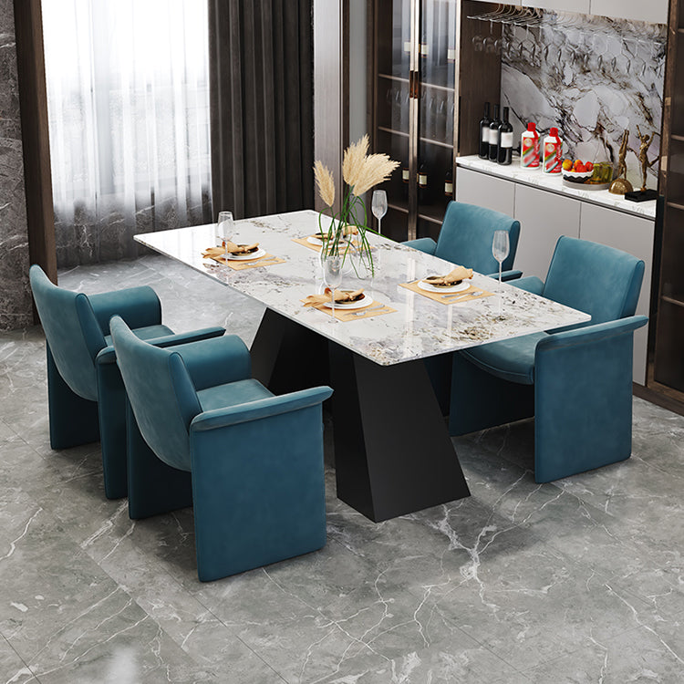 Nordic 1/5 Pieces Dining Set Rectangle Stone Dining Table for Kitchen Dining Room 5 Pieces: Table, 4 Blue Chairs Clearhalo 'Dining Room Sets' 'Dining Tables & Seating' 'dining_room_set' 'furn' 'furn_dining_room_set' 'Furniture' 'Kitchen & Dining Furniture' 5381777
