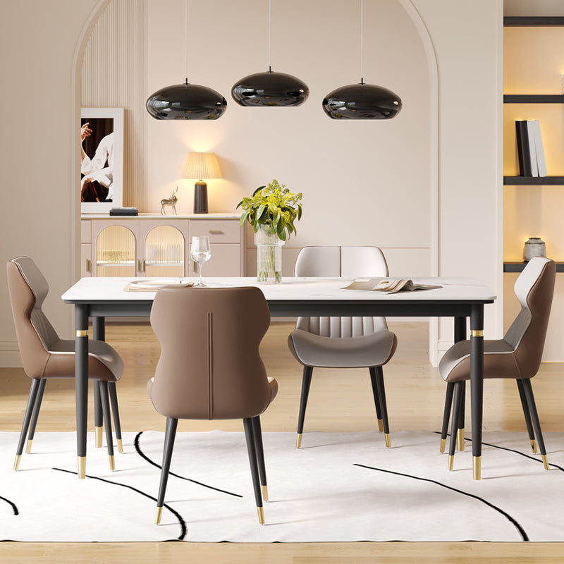 Nordic 1/4/5/7 Pieces Dining Set Rectangle Stone Dining Table for Dining Room Kitchen 5 Pieces: Table, 4 White Chairs Clearhalo 'Dining Room Sets' 'Dining Tables & Seating' 'dining_room_set' 'furn' 'furn_dining_room_set' 'Furniture' 'Kitchen & Dining Furniture' 5381798
