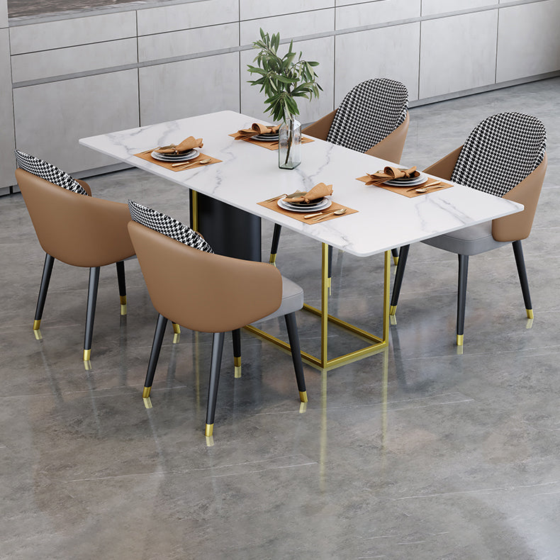 Nordic 1/5 Pieces Dining Set Rectangle Stone Dining Table for Living Room 5 Pieces: White Table, 4 Grey Chairs Clearhalo 'Dining Room Sets' 'Dining Tables & Seating' 'dining_room_set' 'furn' 'furn_dining_room_set' 'Furniture' 'Kitchen & Dining Furniture' 5381866