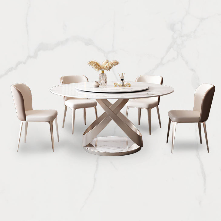 Ensemble de salle à manger en cuir moderne, Table et chaises rondes 1/4/5/7 pièces