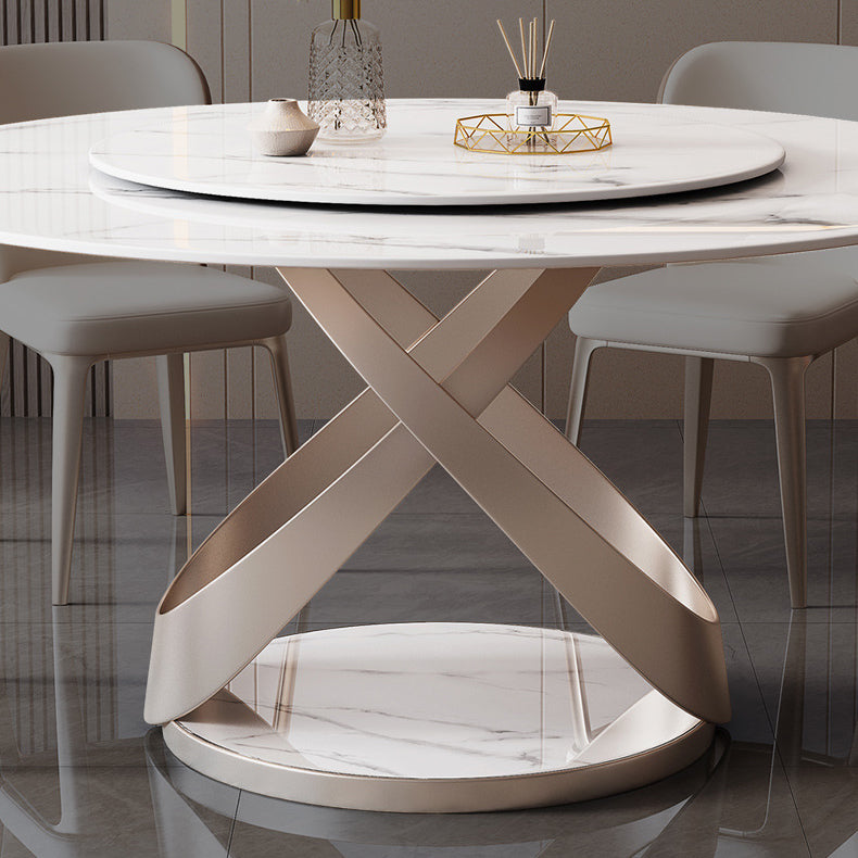 Ensemble de salle à manger en cuir moderne, Table et chaises rondes 1/4/5/7 pièces