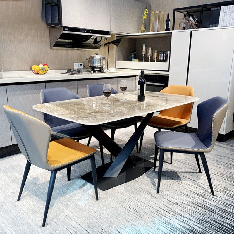 Rechthoek moderne stenen tafel standaard hoogte eettafel met voetstukbasis