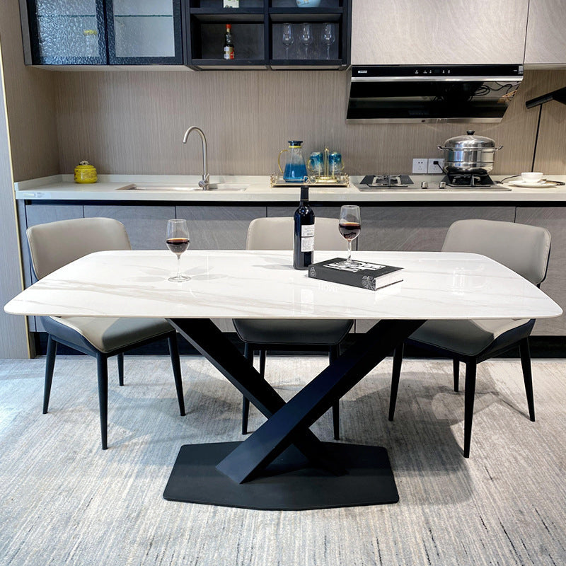 Rechthoek moderne stenen tafel standaard hoogte eettafel met voetstukbasis