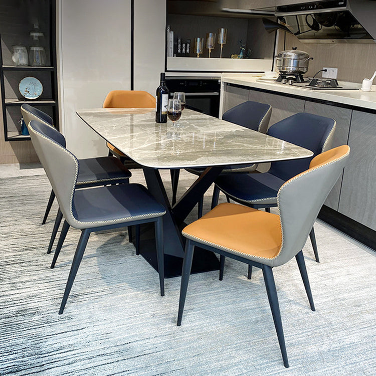 Rechthoek moderne stenen tafel standaard hoogte eettafel met voetstukbasis