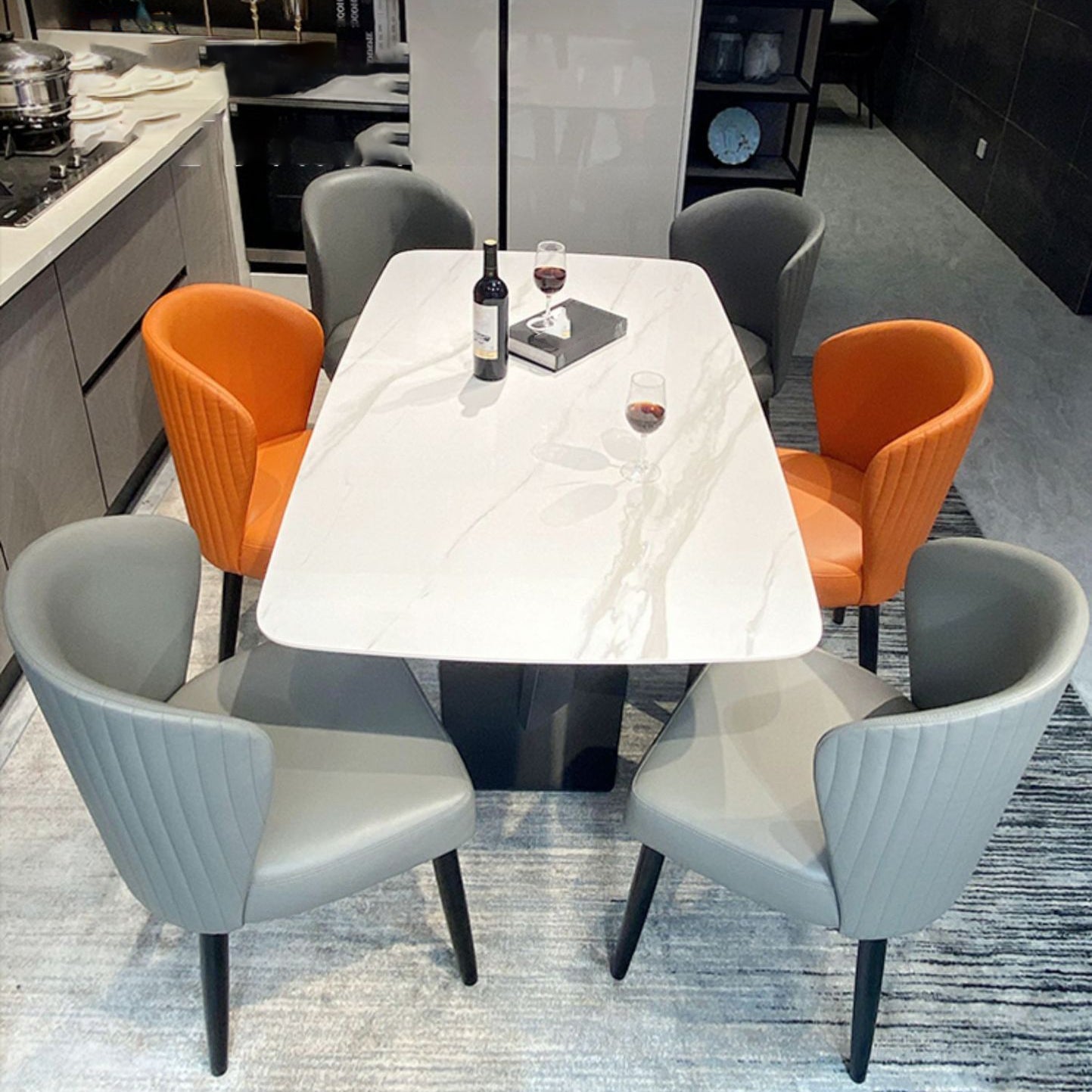 Rechthoek moderne stenen tafel standaard hoogte eettafel met voetstukbasis