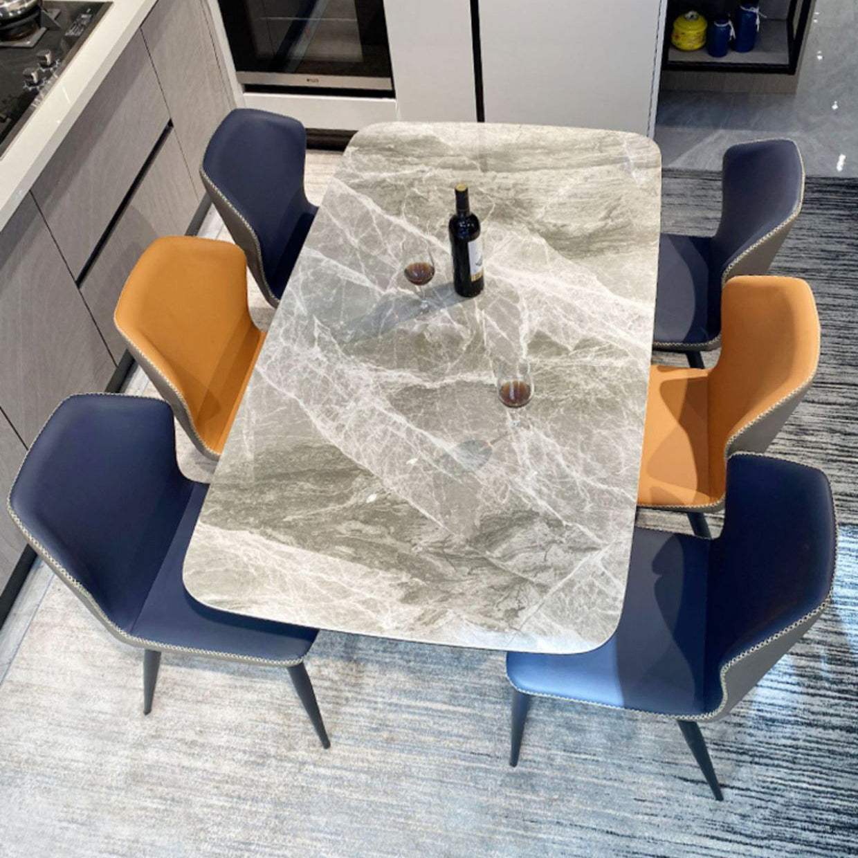 Rechthoek moderne stenen tafel standaard hoogte eettafel met voetstukbasis