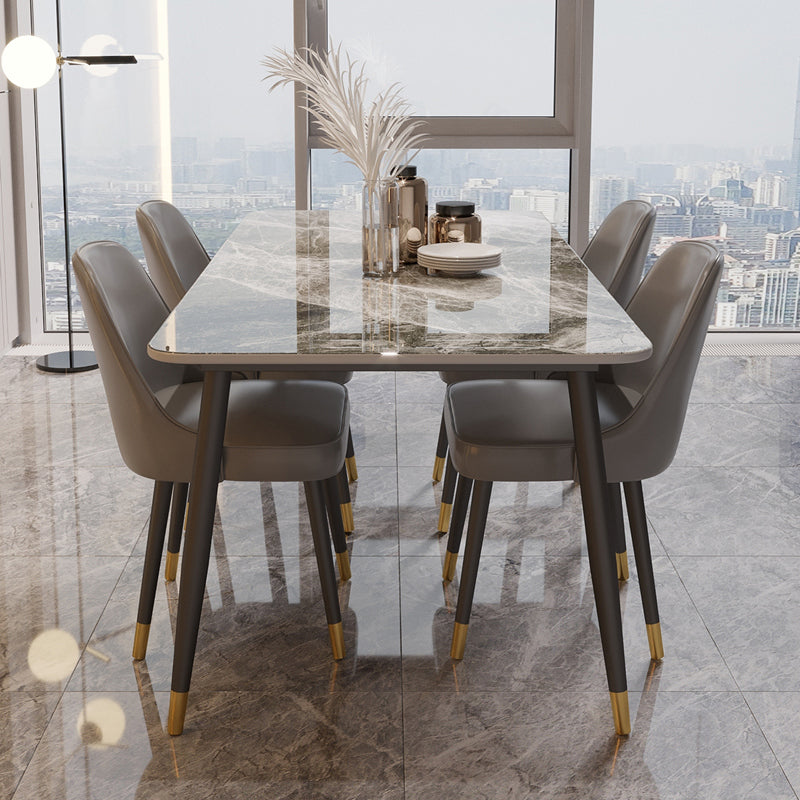 Traditional Luxury Dining Table Rectangle Sintered Stone Table with 4 Legs Gray 55.1"L x 31.5"W x 29.5"H Without Chairs Clearhalo 'Dining Tables & Seating' 'Dining Tables' 'dining_table' 'furn' 'furn_dining_table' 'Furniture' 'Kitchen & Dining Furniture' 5381956
