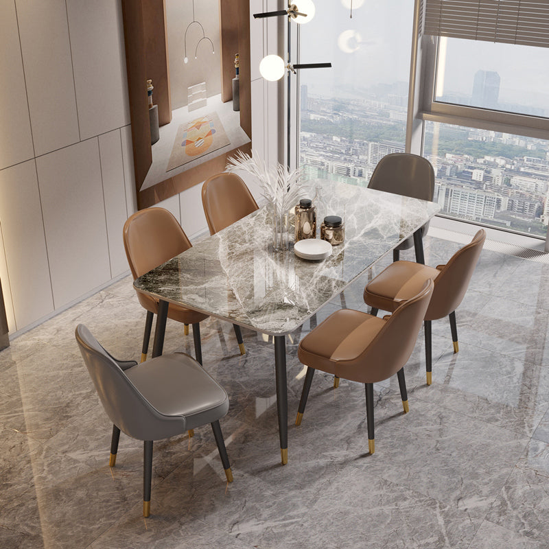 Traditional Luxury Dining Table Rectangle Sintered Stone Table with 4 Legs Gray 63"L x 31.5"W x 29.5"H Without Chairs Clearhalo 'Dining Tables & Seating' 'Dining Tables' 'dining_table' 'furn' 'furn_dining_table' 'Furniture' 'Kitchen & Dining Furniture' 5381960