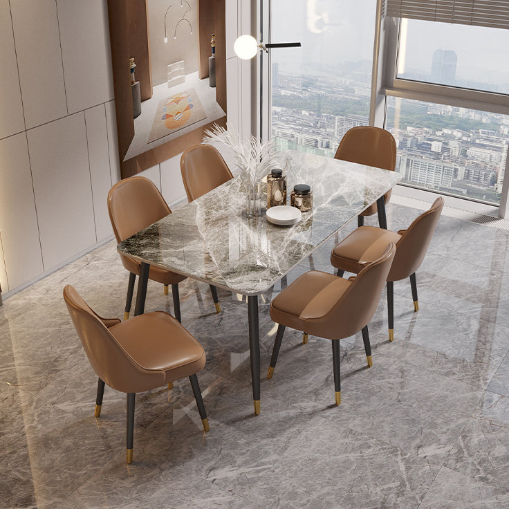 Traditional Luxury Dining Table Rectangle Sintered Stone Table with 4 Legs Clearhalo 'Dining Tables & Seating' 'Dining Tables' 'dining_table' 'furn' 'furn_dining_table' 'Furniture' 'Kitchen & Dining Furniture' 5381965