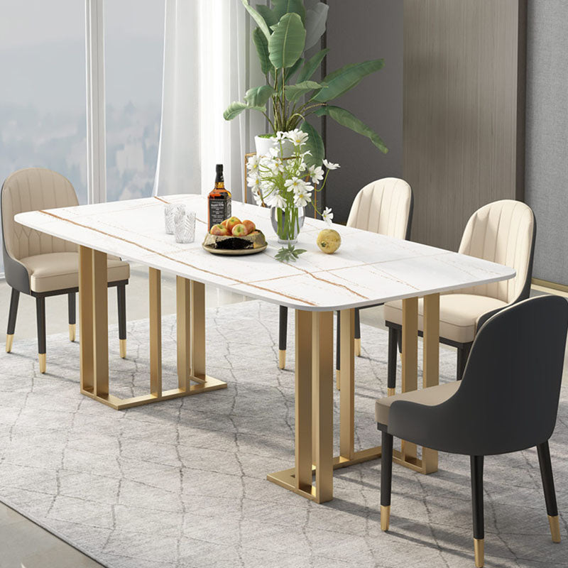 Traditional Luxury Dining Table White and Black Marble Rectangle Dining Table for Home White Gold Clearhalo 'Dining Tables & Seating' 'Dining Tables' 'dining_table' 'furn' 'furn_dining_table' 'Furniture' 'Kitchen & Dining Furniture' 5382148