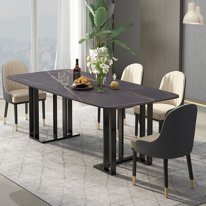 Traditional Luxury Dining Table White and Black Marble Rectangle Dining Table for Home Black Black 55.1"L x 27.6"W x 29.5"H Clearhalo 'Dining Tables & Seating' 'Dining Tables' 'dining_table' 'furn' 'furn_dining_table' 'Furniture' 'Kitchen & Dining Furniture' 5382149