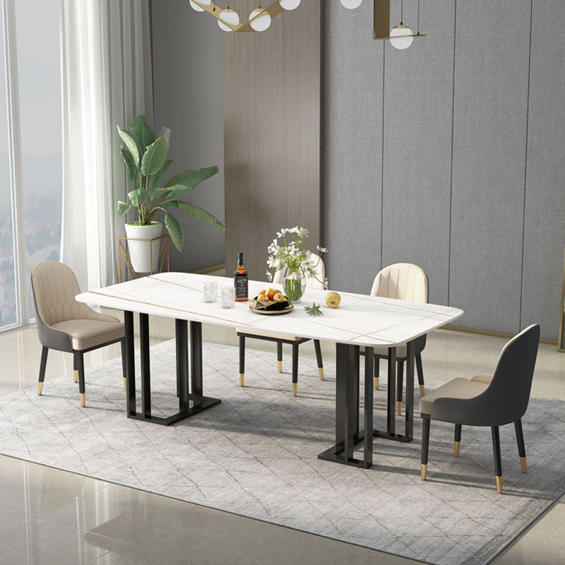 Traditional Luxury Dining Table White and Black Marble Rectangle Dining Table for Home White Black Clearhalo 'Dining Tables & Seating' 'Dining Tables' 'dining_table' 'furn' 'furn_dining_table' 'Furniture' 'Kitchen & Dining Furniture' 5382150