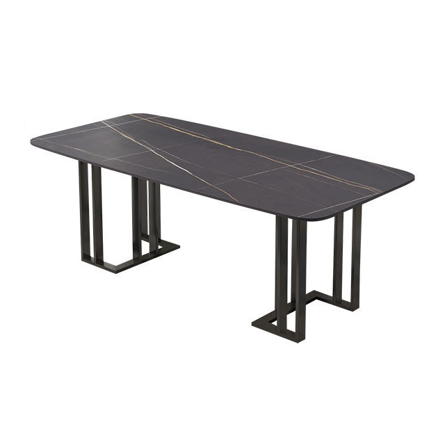 Traditional Luxury Dining Table White and Black Marble Rectangle Dining Table for Home Black Black Clearhalo 'Dining Tables & Seating' 'Dining Tables' 'dining_table' 'furn' 'furn_dining_table' 'Furniture' 'Kitchen & Dining Furniture' 5382152