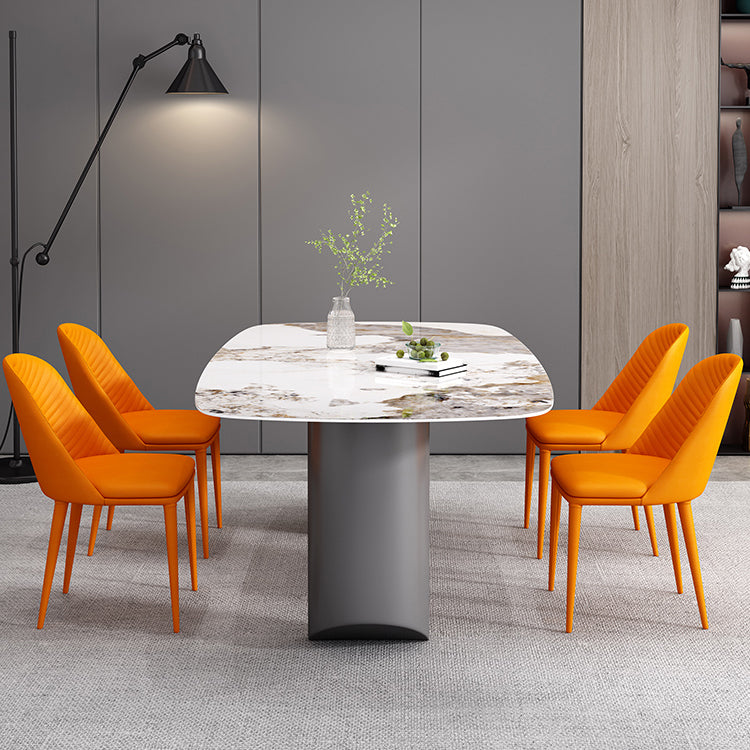 Sintered Stone Top Dining Table in White Modern Rectangle Table with Double Pedestal 70.9"L x 35.4"W x 29.5"H Without Chairs Clearhalo 'Dining Tables & Seating' 'Dining Tables' 'dining_table' 'furn' 'furn_dining_table' 'Furniture' 'Kitchen & Dining Furniture' 5382180