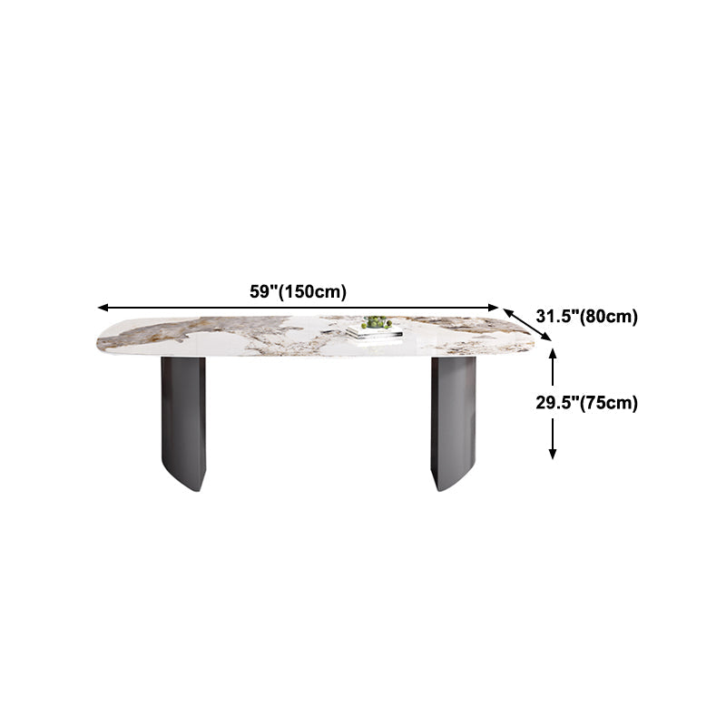 Sintered Stone Top Dining Table in White Modern Rectangle Table with Double Pedestal Clearhalo 'Dining Tables & Seating' 'Dining Tables' 'dining_table' 'furn' 'furn_dining_table' 'Furniture' 'Kitchen & Dining Furniture' 5382187