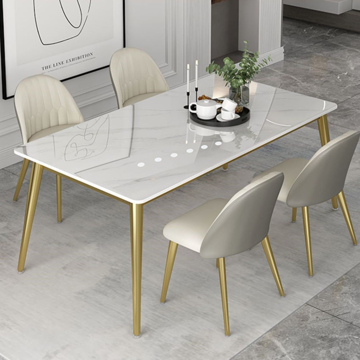 Tavolo da pranzo tradizionale a 4 gambe mobili in pietra per sala da pranzo