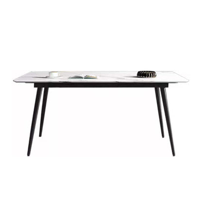 Metal Contemporary Rectangle Dining Table White Sintered Stone Top Table for Dining Room