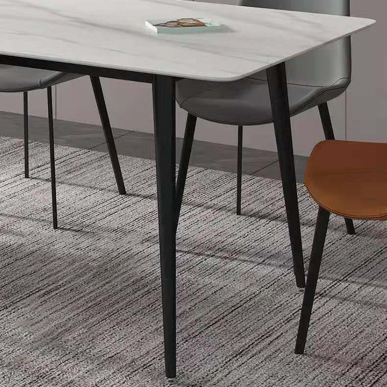 Metal Contemporary Rectangle Dining Table White Sintered Stone Top Table for Dining Room