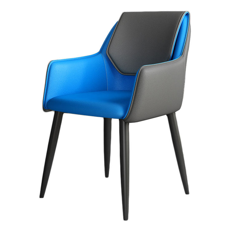 Silla de comedor de cuero moderno de cuero con patas con patas de acero en acabado mate para casa