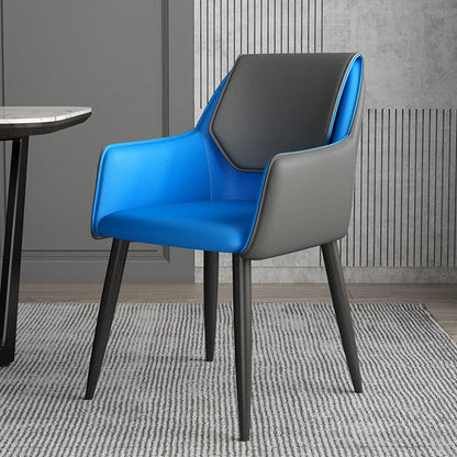 Silla de comedor de cuero moderno de cuero con patas con patas de acero en acabado mate para casa