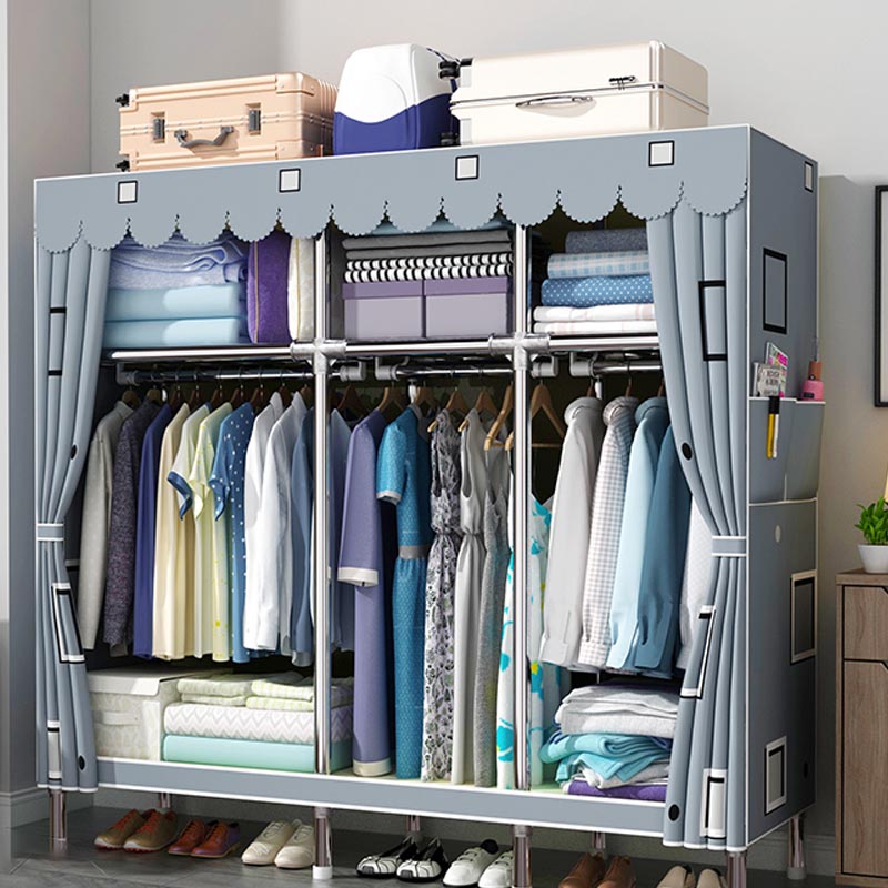 Contemporary Style Wardrobe Cabinet Steel Frame Wardrobe Armoire for Bedroom