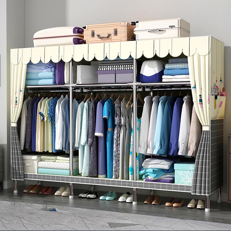 Contemporary Style Wardrobe Cabinet Steel Frame Wardrobe Armoire for Bedroom