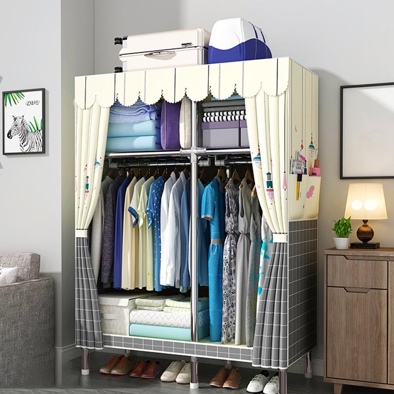 Contemporary Style Wardrobe Cabinet Steel Frame Wardrobe Armoire for Bedroom