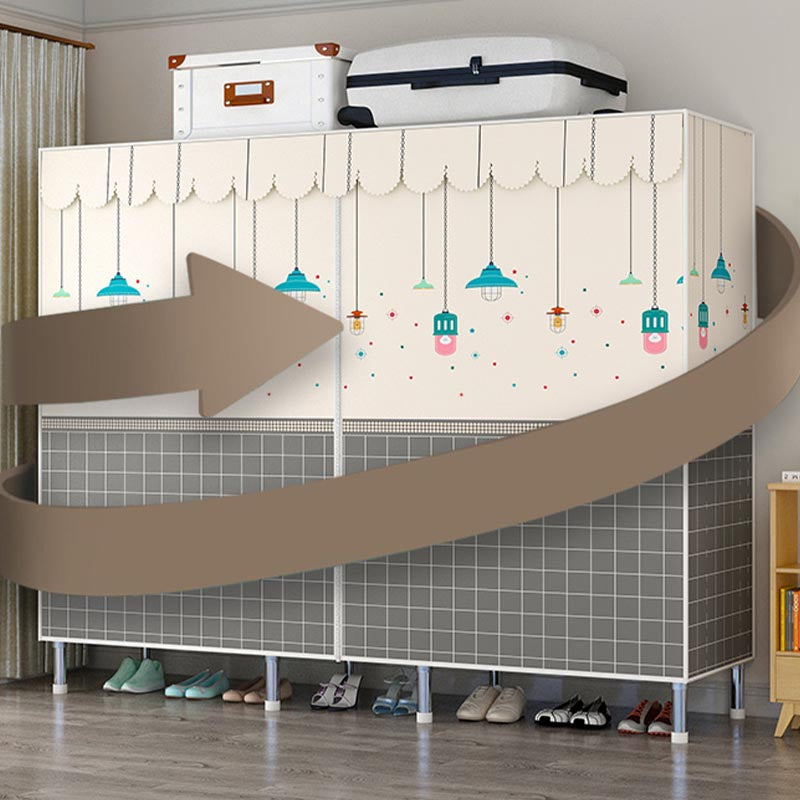 Contemporary Style Wardrobe Cabinet Steel Frame Wardrobe Armoire for Bedroom