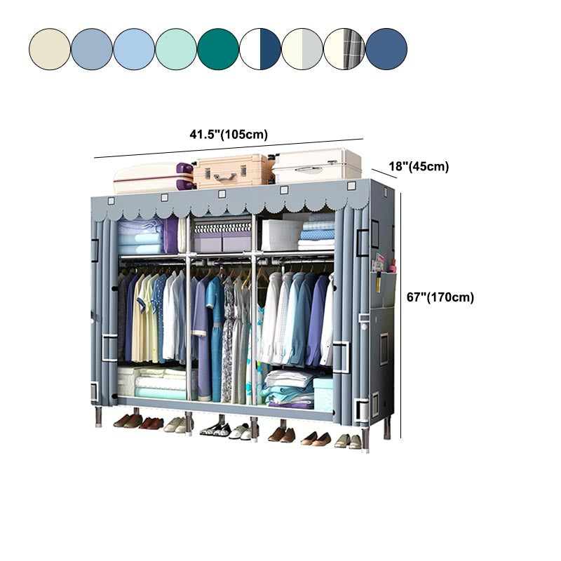 Contemporary Style Wardrobe Cabinet Steel Frame Wardrobe Armoire for Bedroom